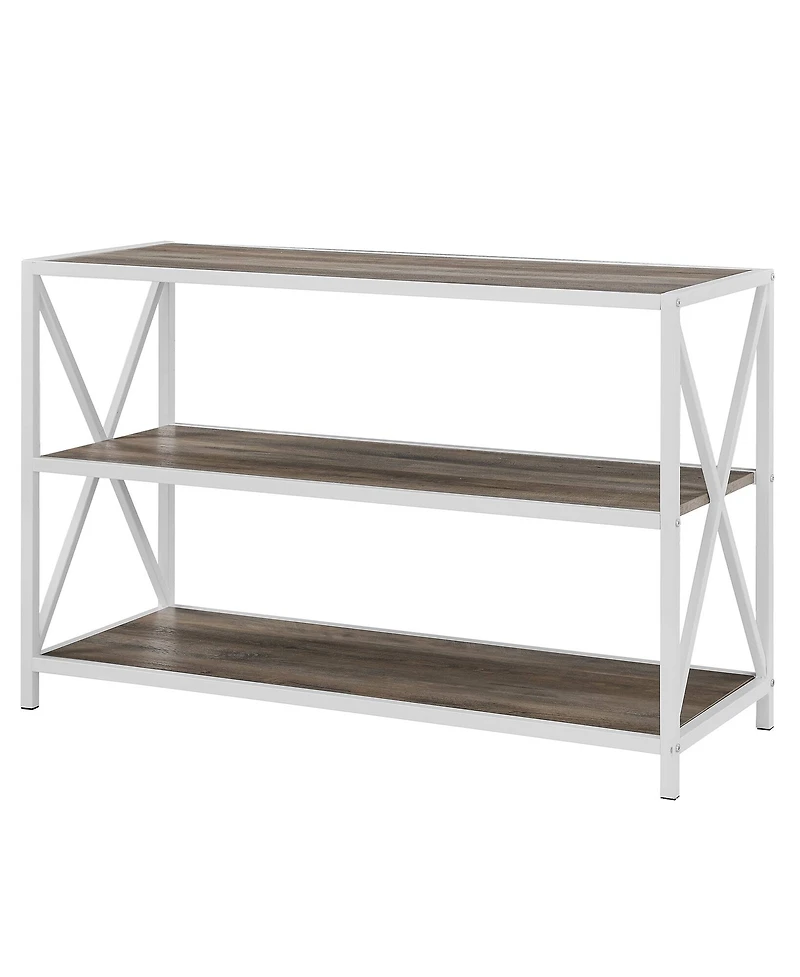 Walker Edison Gray Wash/White Metal X-Frame Industrial Wood Bookshelf