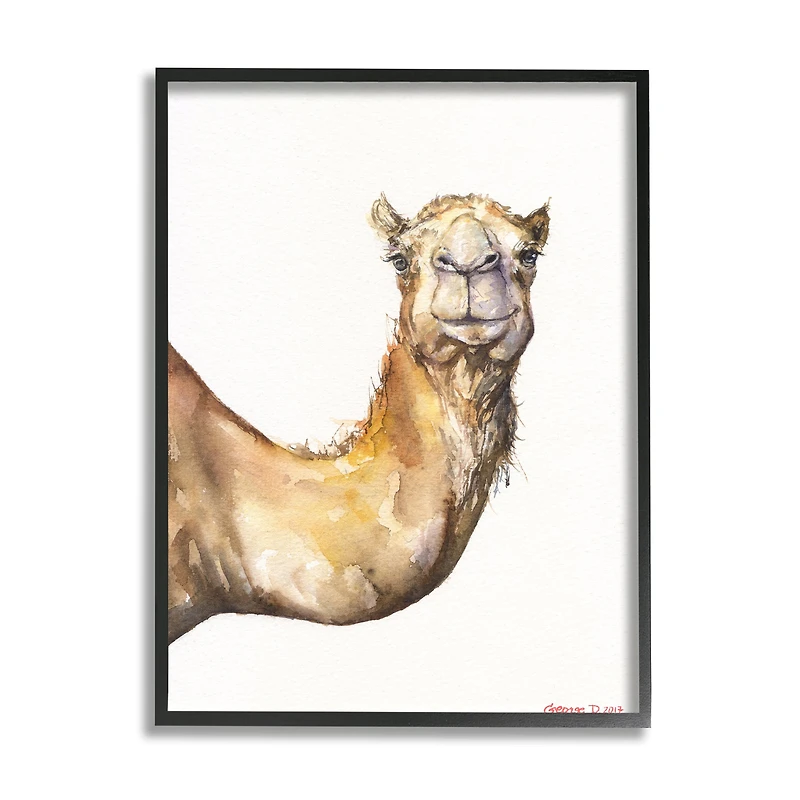 Stupell Industries Camel Side Portrait Desert Animal Tan White in Frame Wall Art