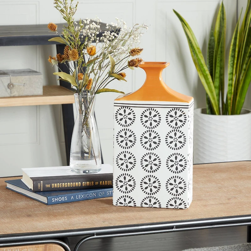 White Stoneware Transitional Vase, 14" x 8" x 7"