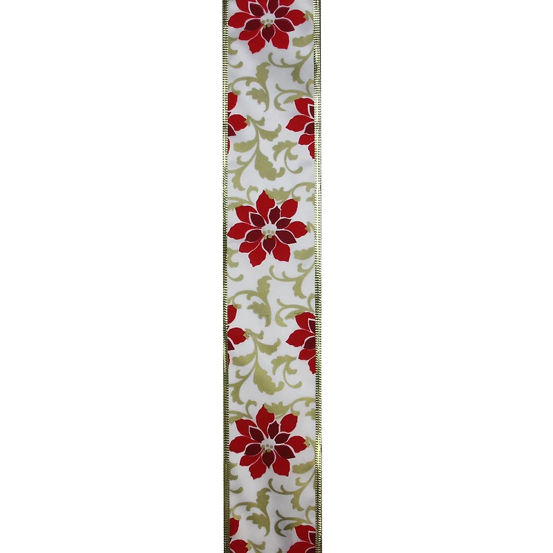2.5" x 10yd. Wired Poinsettia Christmas Craft Ribbon, 12ct.