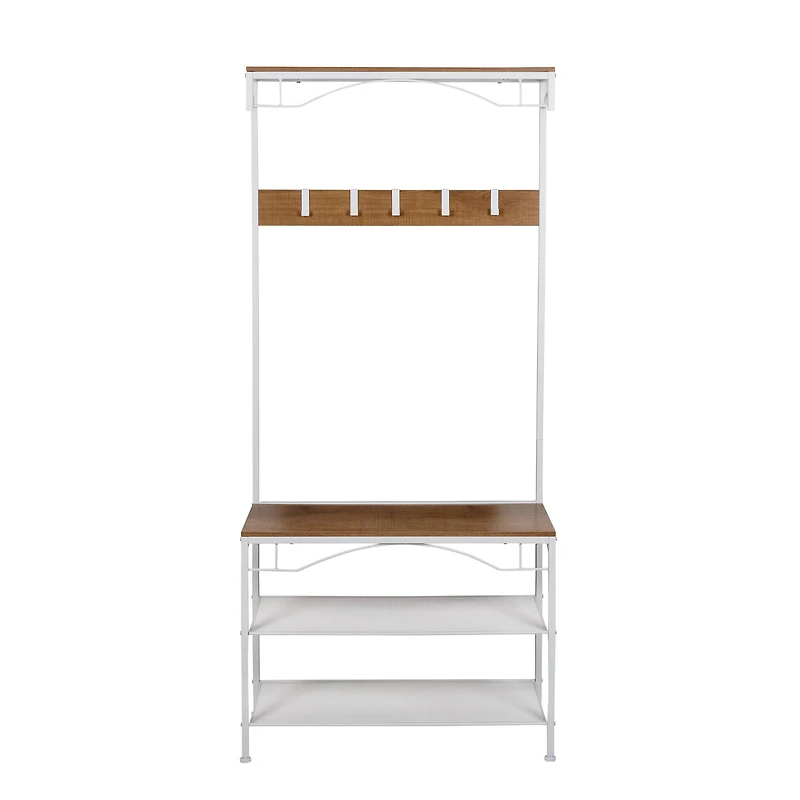 Honey Can Do White/Natural Coat Rack Bench