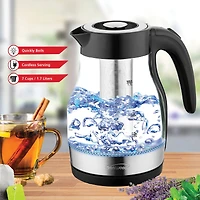 Brentwood 1.79qt. Black Cordless Glass Electric Kettle with Tea Infuser and Swivel Base
