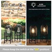 Glitzhome® 14.25" Metal Mesh Black Solar Powered Lantern with Stand, 2ct.