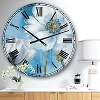Designart 'Handpainted White Flower On Blue I Farmhouse Wall Clock
