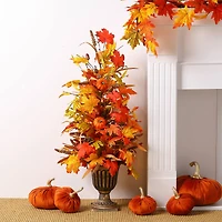 Glitzhome® 3ft. Fall Lighted Maple Leaves Tree in Urn with Timer