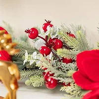 Glitzhome® 6FT Christmas Red Mangnolia & Berry Garland