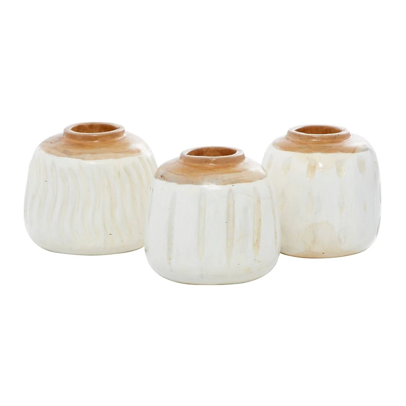 Set of White Teak Wood Coastal Style Vase 6