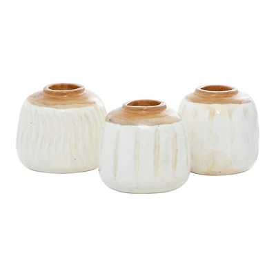 Set of White Teak Wood Coastal Style Vase 6
