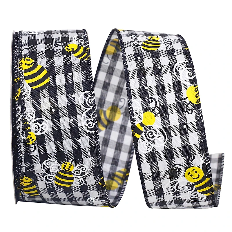 Reliant 1.5" x 20yd. Wired Bumble Bee Gingham Check Ribbon