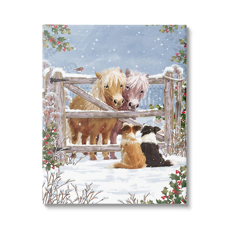 Stupell Industries Ponies & Dogs Winter Farm Scene Canvas Wall Art