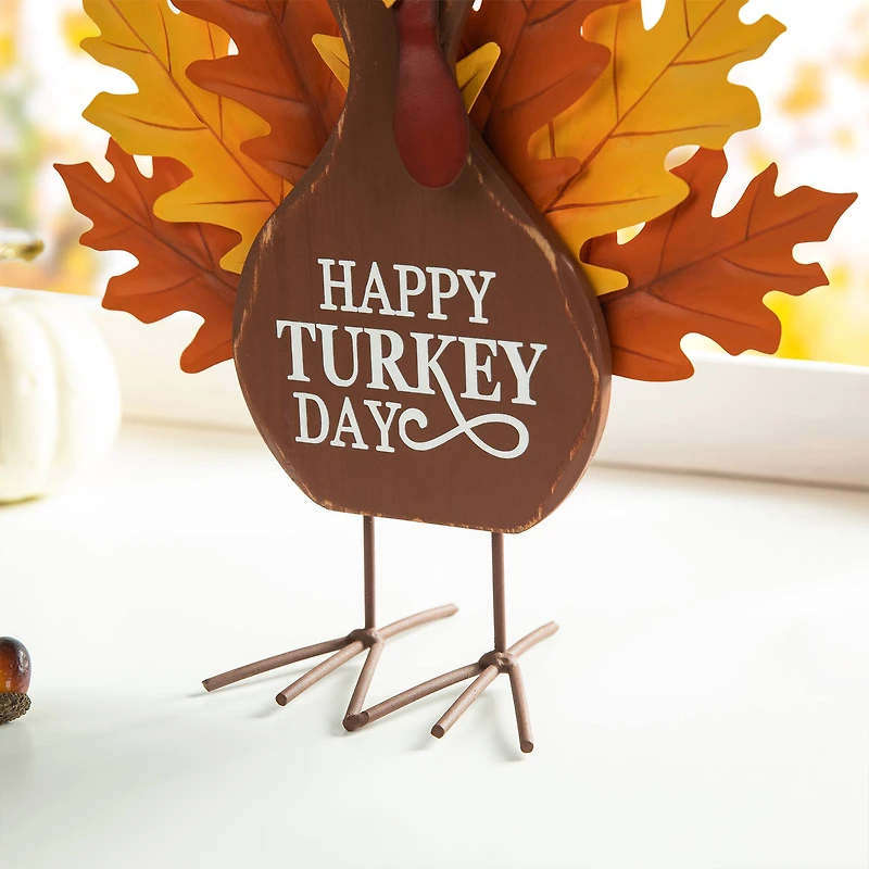 Glitzhome® 12.25" Thanksgiving Wood & Metal Turkey Table Décor