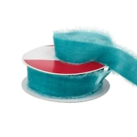 1.2" x 15ft. Turquoise Velvet Frayed Edge Ribbon by Celebrate It®