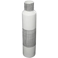 Glossy White Ceramic Vase with Vertical Stripes