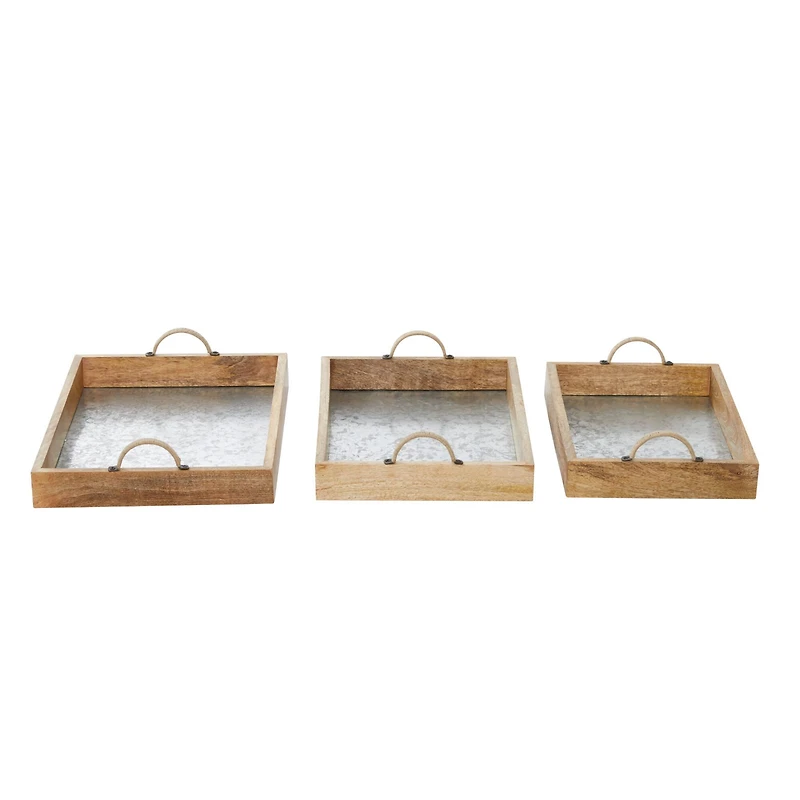 Brown Mango Wood Contemporary Tray Set