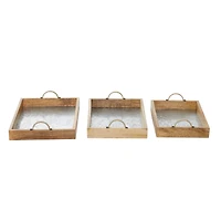 Brown Mango Wood Contemporary Tray Set