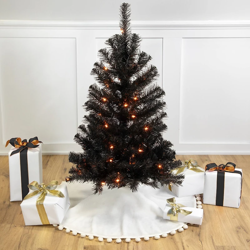 3ft. Pre-Lit Black Noble Spruce Artificial Halloween Tree, Orange Lights