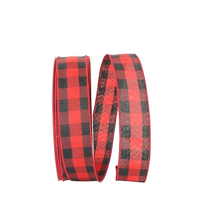JAM Paper 1.5" x 50yd. Twill Wired Buffalo Plaid Ribbon