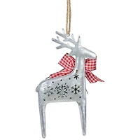 6.25" Silver Metal Reindeer Christmas Ornament With Gingham Bowtie & Pine