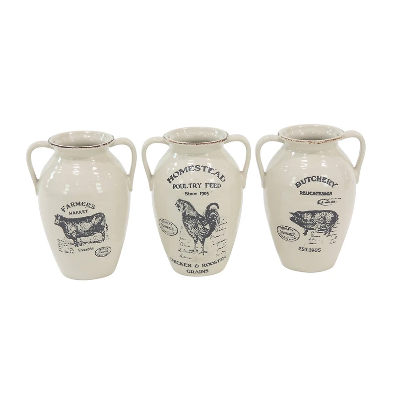 Set of 3 White Porcelain Farmhouse Vase, 8" x 10"