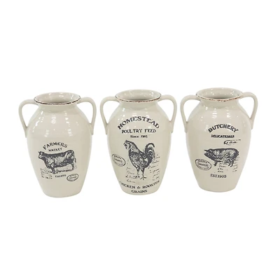 Set of 3 White Porcelain Farmhouse Vase, 8" x 10"