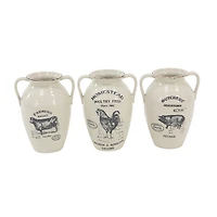 Set of 3 White Porcelain Farmhouse Vase, 8" x 10"