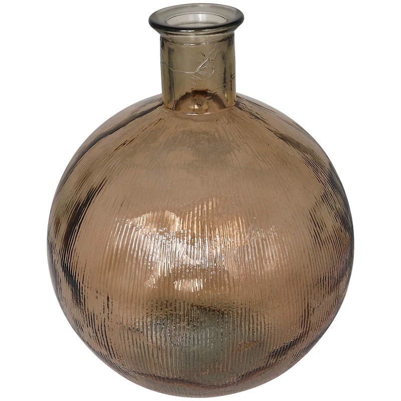 17" Brown Ribbed Spanish Bottle Recycled Glass Vase