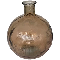 17" Brown Ribbed Spanish Bottle Recycled Glass Vase