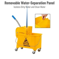 Mind Reader Mop Bucket with Wringer, 5.5 Gallon Upward Press, Plastic Cleaning Bucket with Handle and Wheels, Yellow