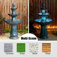 Glitzhome® 45" 3-Tier LED Turquoise Pedestal Lotus Ceramic Outdoor Floor Fountain