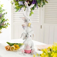Glitzhome® 17.5" Easter Resin Stacked Bunny with Macaron Table Decor