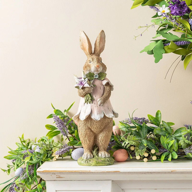Glitzhome® 15.5" Easter Resin Bunny Girl with Flowers Table Decor