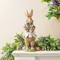 Glitzhome® 15.5" Easter Resin Bunny Girl with Flowers Table Decor
