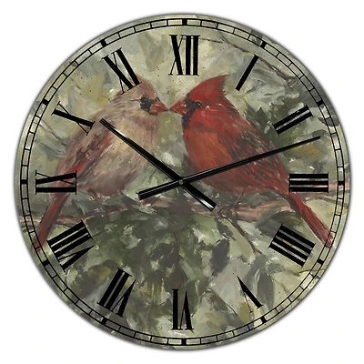 Designart Kissing Cardinals Large Cottage Wall Clock