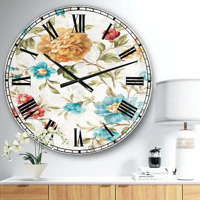 Designart 'Golden Flowers Lodge Wall Clock