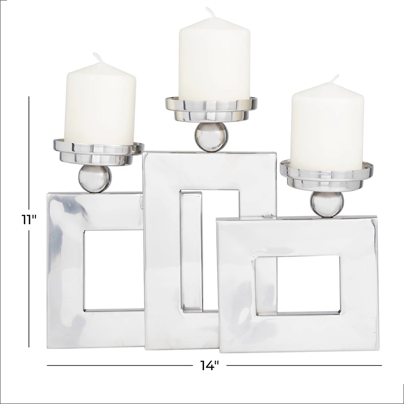 Silver Stainless Steel Modern Candle Holder, 11" x 14" x 6"