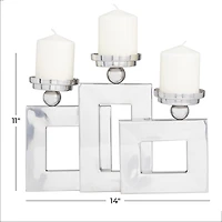 Silver Stainless Steel Modern Candle Holder, 11" x 14" x 6"
