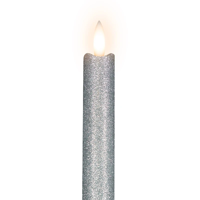 LED Flameless Flickering Taper Glittered Christmas Candles - 11" - Silver - Set 2