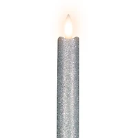 LED Flameless Flickering Taper Glittered Christmas Candles - 11" - Silver - Set 2