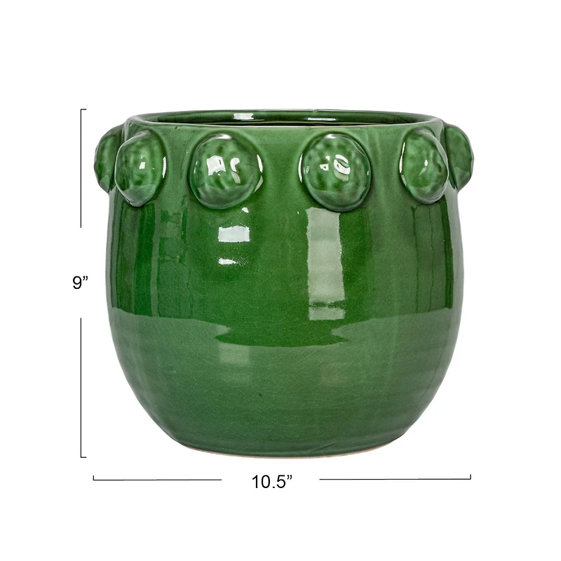 Hello Honey® 10.5" Green Raised Dots Terra Cotta Planter