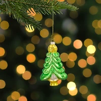 5" Pearl & Glitter Green & Gold Glass Christmas Tree Hanging Ornament