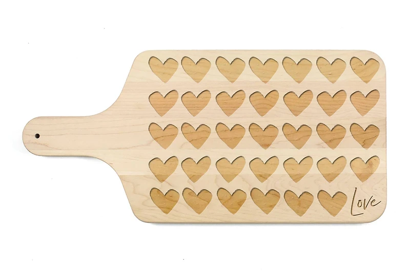 Love And Hearts 17" x 8" Maple Paddle Cutting Board