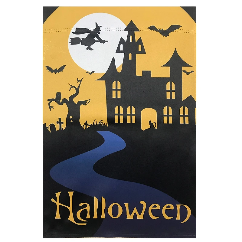 Spooky House Halloween Outdoor Garden Flag with Bats & Witch