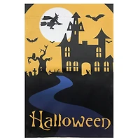 Spooky House Halloween Outdoor Garden Flag with Bats & Witch