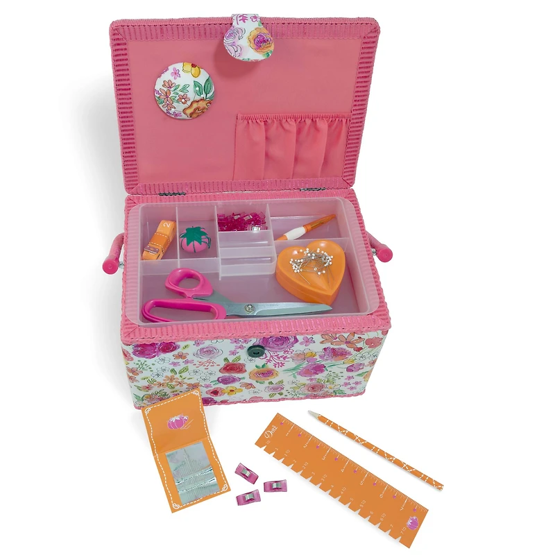 Dritz® Pink Floral Large Sewing Basket Kit