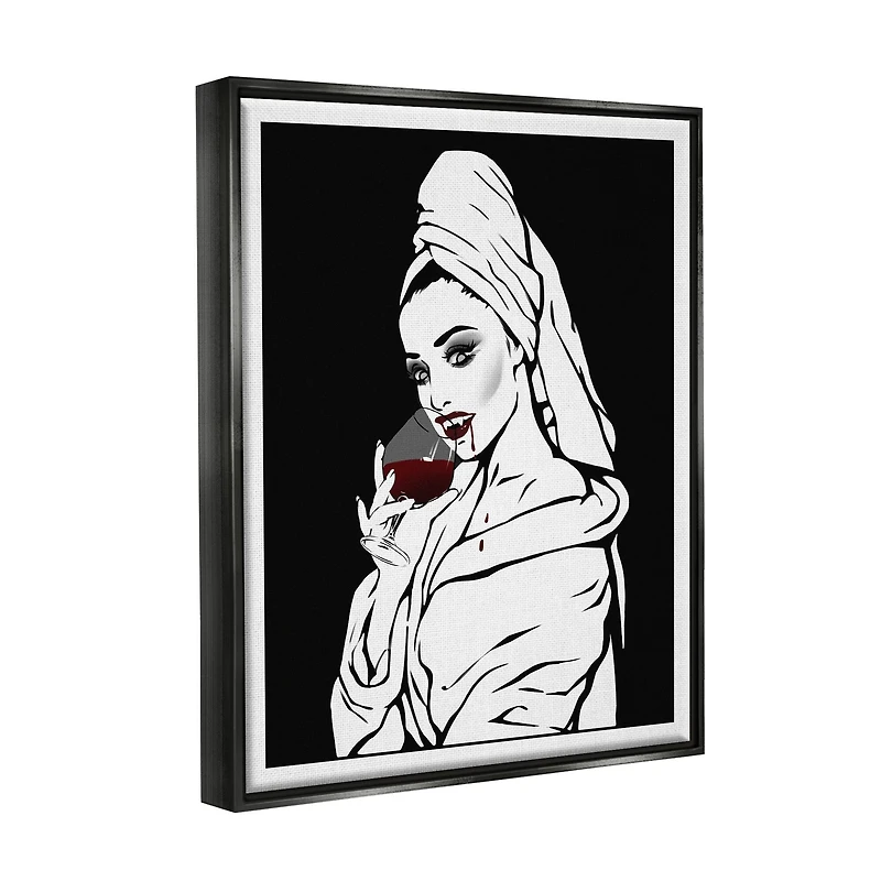 Stupell Industries Vampire Wine Glass Glam Woman Framed Floater Canvas Wall Art