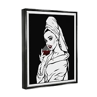 Stupell Industries Vampire Wine Glass Glam Woman Framed Floater Canvas Wall Art