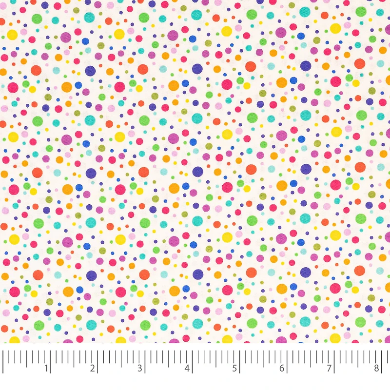 SINGER Rainbow Dots on White Cotton Fabric