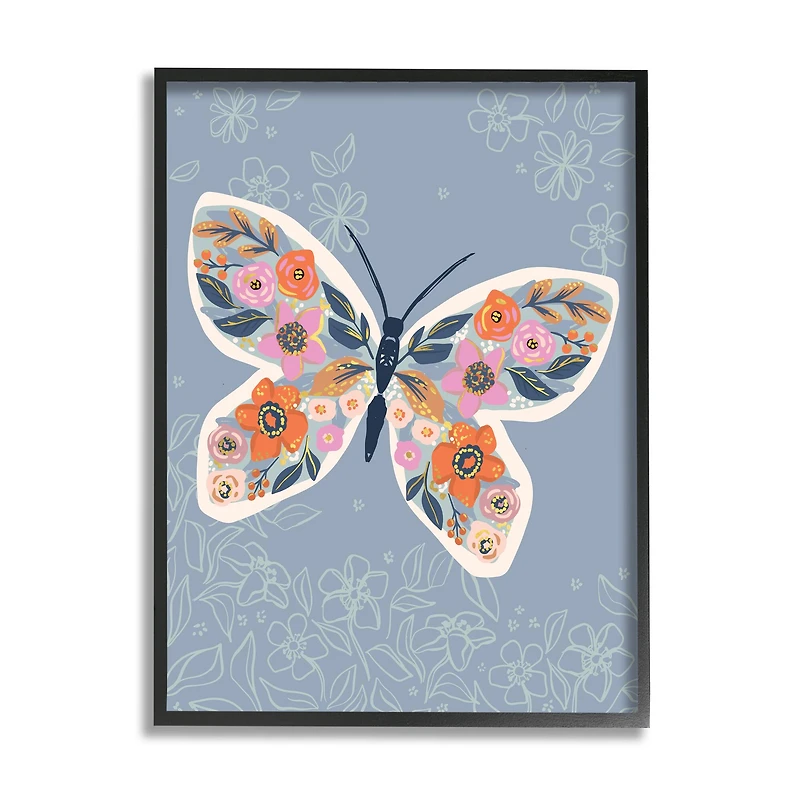 Stupell Industries Floral Pattern Butterfly Wings Spring Bloom Insect in Frame Wall Art