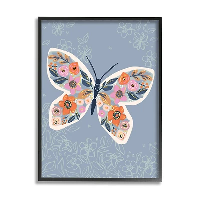 Stupell Industries Floral Pattern Butterfly Wings Spring Bloom Insect in Frame Wall Art