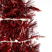 4ft. Pre-Lit Red Pop-Up Tinsel Artificial Christmas Tree, Clear Lights